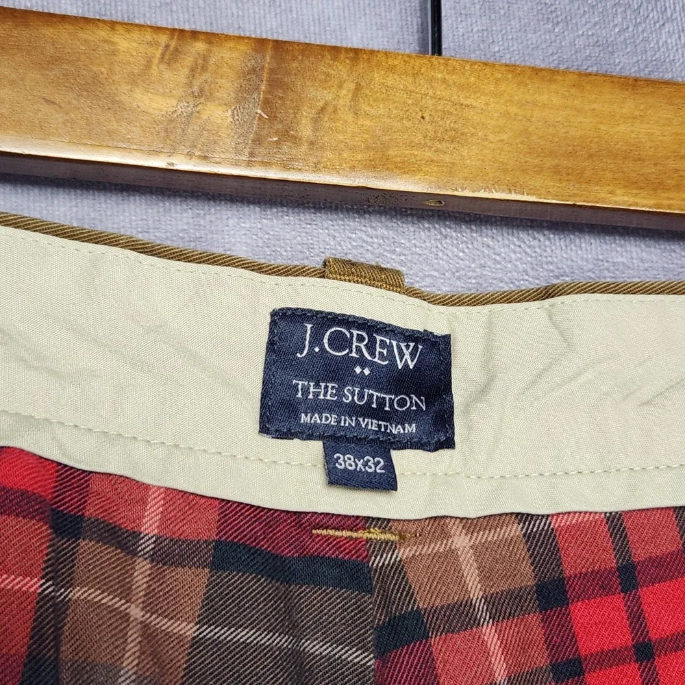 J Crew The Sutton Flannel Lined Khaki Chino Pants Mens 38x32 Brown Plaid Lining